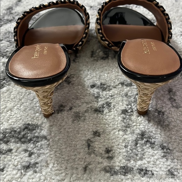 Kate Spade Seberg Black and Raffia Mules with Woven Strap and 2-1/2” Heel - Picture 3 of 4